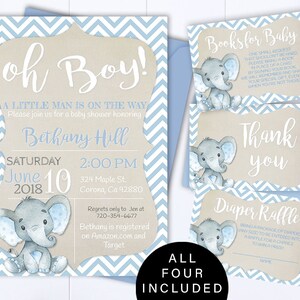 Blue Elephant Baby Shower Boy Invite Blue Baby Shower  Baby Boy Shower Invitations Blue Elephant Boy Baby Shower Blue Elephant Invite