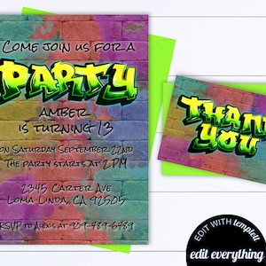Hip Hop Birthday Party Editable Invitation 90&#39;s Hip Hop Party Invite Birthday Hip Hop Birthday Invite Graffiti Birthday Party Invitation