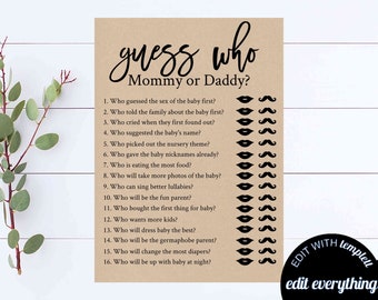 Guess Who Mommy Or Daddy Baby Shower Game Guess Who Game Shower Game Mommy Or Daddy Baby Shower Game Kraft Paper Guess Who Shower Game