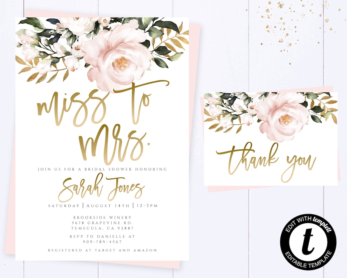 Miss To Mrs Bridal Shower Invitation Blush Pink Bridal Shower image 1