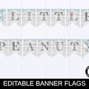 Elephant Welcome Baby Shower Banner Little Peanut Elephant Banner Blue Floral Baby Shower Banner Bunting Baby Shower Wood Elephant Banner