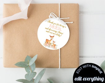 Deer Baby Shower Gift Tags Floral Baby Shower Gift Tags Girl Baby Shower Tags Baby Shower Thank You Tags Pink Baby Shower Favor Tags