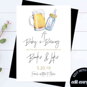 Ein Baby braut Babyparty Save The Date Bier und Flasche Baby Shower Save The Date Karte druckbar Save The Date Editierbar Save The Date