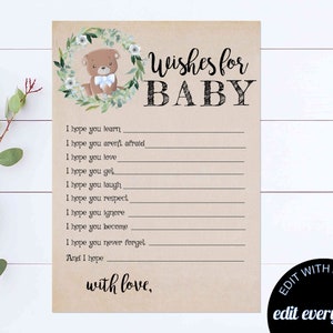 Bär Wünsche für Baby-Aktivität Wünsche für Baby-Dusche-Spiel Blumen Blauer Bär Baby-Dusche Blaue Blumen Wünsche für Baby-Dusche-Spiel