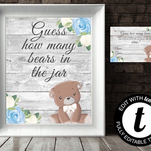 Bear Teddy Graham Guessing Game Guess How Many In The Jar Baby Shower Games Teddy Bear Guess Game How Many Bears Baby Shower Activity