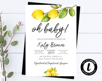 Lemon Baby Shower Invitation Citrus Baby Shower Invite Gender Neutral Baby Shower Lemon Invitation Oh Baby Baby Shower Invitation