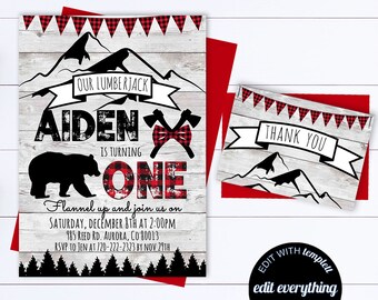Lumberjack Birthday Invitation Red And Black Plaid Lumberjack Birthday Invite Lumberjack Party Birthday Invitation Flannel Lumberjack Invite