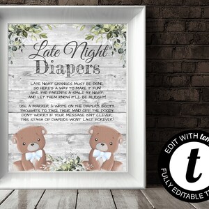 Twin Bear Diaper Thoughts Sign Blue Boy Late Night Diapers Sign Sign The Diaper Blue Baby Shower Game Twin Bear Sign The Diaper Activity