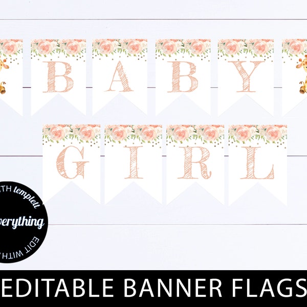 Giraffe Baby Girl Baby Shower Banner Pink Baby Girl Giraffe Banner Baby Shower Banner Baby Shower Giraffe Decor Floral Bunting Baby Banner