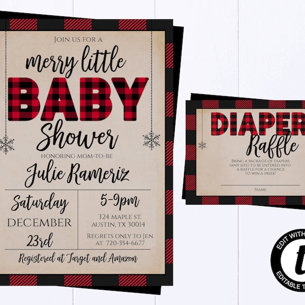 A Merry Little Baby Shower Invitation Buffalo Plaid Baby Shower Invite Red And Black Baby Shower Invite Winter Baby Shower Invitation