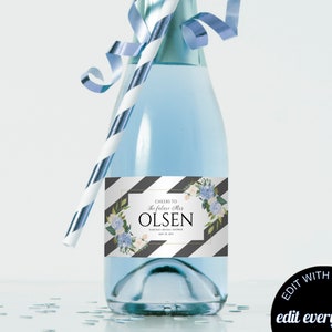 Blue Foral Bridal Shower Champagne Labels Bridal Shower Favor Bridal Shower Champagne Labels Blue And Gray Champagne Bottle Labels