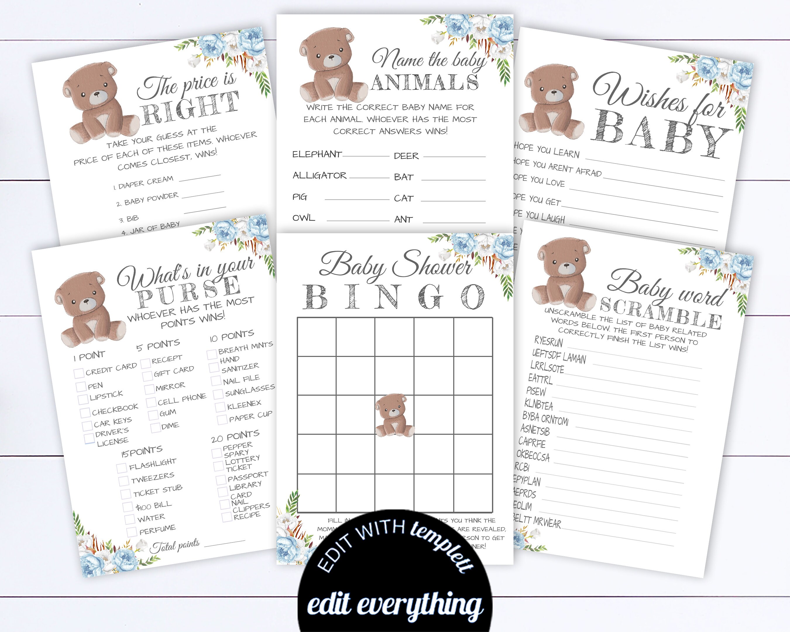 Bear Baby Shower Games Printable Baby Shower Games Package Etsy Ireland
