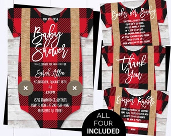 Lumberjack Baby Shower Invitation Lumberjack Shower Invite Lumberjack Baby Shower Red And Black Plaid Lumberjack Baby Boy Shower Invite