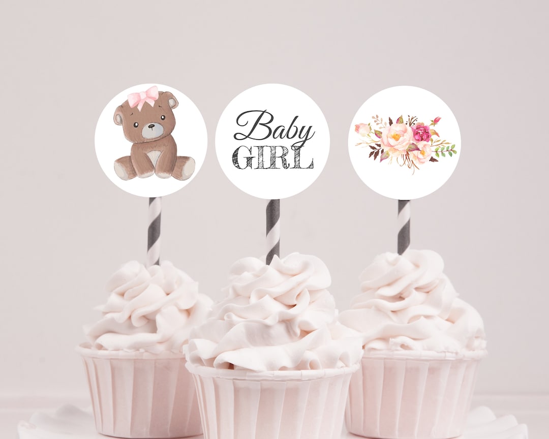 Bear Baby Shower Cupcake Toppers Pink Bear Baby Shower Cupcake Toppers ...