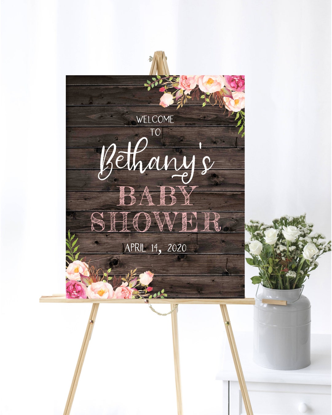 Rustic Floral Baby Shower Welcome Sign Wood Baby Welcome Sign - Etsy