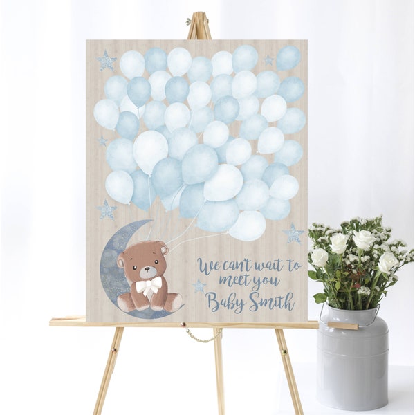 Baby Bear Balloon Signature Guestbook Alternative Baby Shower Guestbook Please Sign Balloon Moon And Stars Guestbook Blue Bear Balloon Sign