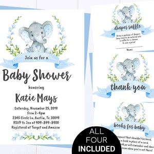 Blue Elephant Baby Shower Boy Invite Blue Baby Shower Baby Boy Shower Invitations Blue Elephant Boy Baby Shower Blue Elephant Invite