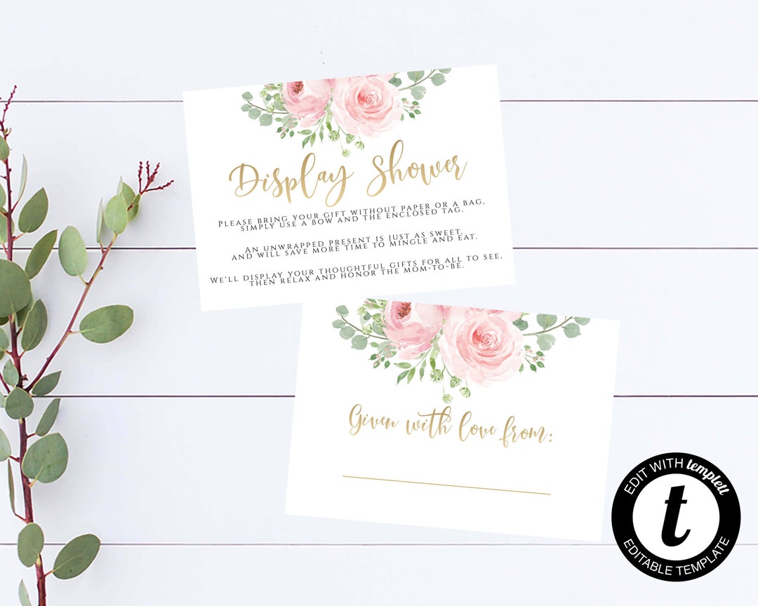 Blush Pink Baby Shower Display Shower Invite Insert and Gift Tag Floral ...