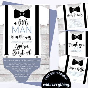 A Little Man Is On The Way Baby Shower Invite Bow Tie Onesie Little Man Baby Shower Invite Boy Baby Shower Invite Little Man Baby Shower