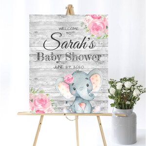 Pink Elephant Baby Shower Welcome Sign Baby Welcome Sign Pink Baby Shower Decor Welcome Shower Sign Printable Elephant Welcome Sign