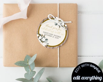 Etiquetas de regalo de baby shower floral blanco Etiquetas de regalo de baby shower rústico dorado Etiquetas de baby shower florales Etiquetas de agradecimiento de baby shower Etiquetas de favor de ducha