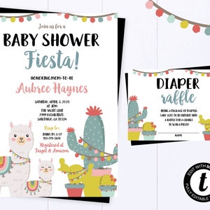 Llama Baby Shower Invitation Fiesta Baby Shower Invite Cactus Shower Invite Cinco De Mayo Mexican Fiesta Shower Alpaca Baby Shower Invite