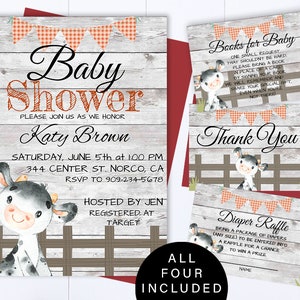 Cow Baby Shower Invite Farm Animal Baby Shower Invitations Baby Cow Baby Shower Invite Editable Cow Invitation Template Rustic Cow Invite