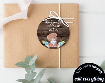 Bear Baby Shower Gift Tags Floral Baby Shower Gift Tags Blue Boy Baby Shower Tags Baby Shower Thank You Tags Floral Baby Shower Favor Tags