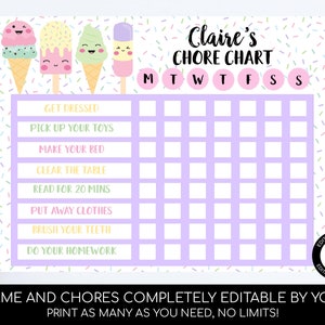 Ice Cream Chore Chart Editable Kids Chore Chart Reward Chart for Kids ...