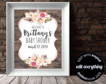 Floral Rustic Baby Shower Welcome Sign Baby Welcome Sign Baby Shower Decor Welcome Shower Sign Printable Welcome Sign Printable Sign