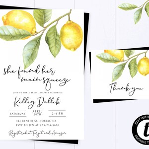 Main Squeeze Bridal Shower Invitation Lemon Bridal Shower Invite Greenery Bridal Shower Invite Citrus Bridal Shower Invitation Lemon Invite