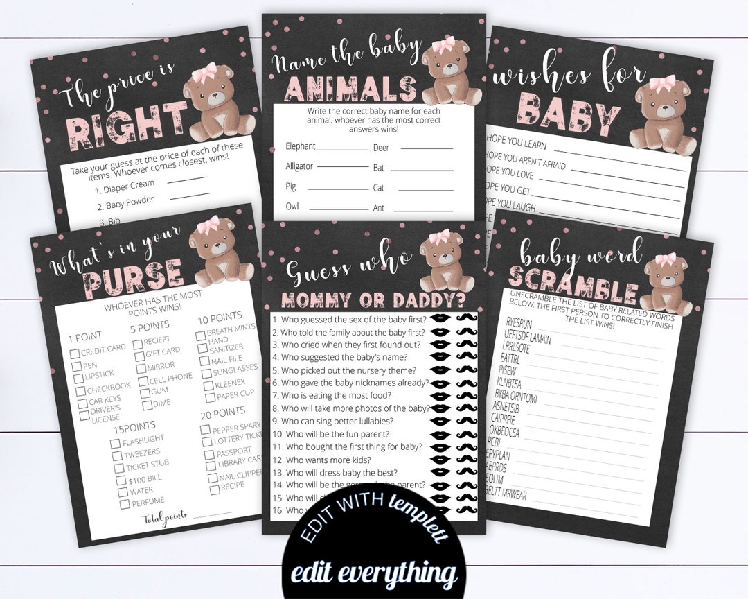 Bear Baby Shower Games Printable Baby Shower Games Package Baby Shower