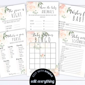 Floral Baby Shower Games Printable Baby Shower Games Package Baby Shower Activity Printable Baby Shower Bingo Baby Shower Printable Game