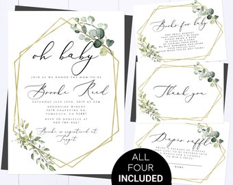 Greenery Baby Shower Invitation Geometric Baby Shower Invite Greenery Gender Neutral Baby Shower Invitation Editable Greenery Shower Invite