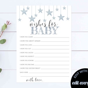 Twinkle Little Star Wishes For Baby Shower Game Wishes For Baby Game Printable Shower Game Wishes For Baby Shower Activity Shower Wishes