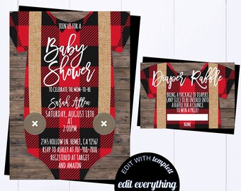 Lumberjack Baby Shower Invitation Lumberjack Shower Invite Lumberjack Baby Shower Red And Black Plaid Lumberjack Baby Boy Shower Invite