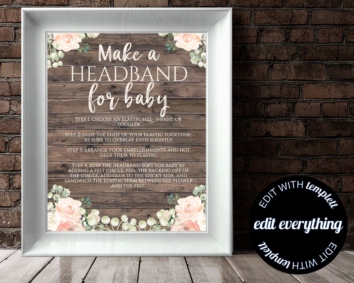 Floral Baby Shower Headband Station Sign Floral Baby Shower Etsy