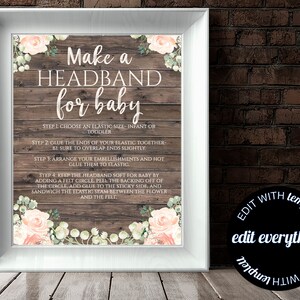 Floral Baby Shower Headband Station Sign Floral Baby Shower Headband Sign Headband Station Printable Baby Shower Rustic Headband Sign