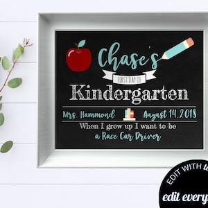 First Day of School Sign Back to School Chalkboard Any Grade Editable 1st Day School Printable Instant Download Boy School Chalkboard Sign