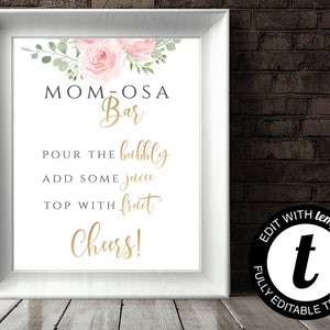 Blush Pink Baby Shower Mimosa Bar Sign Floral Baby Shower Mimosa Bar Sign Printable Baby Shower Pink And Gold Mimosa Sign Gold Mimosa Sign
