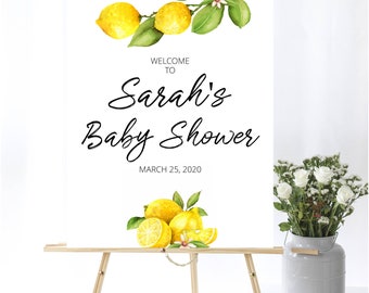 Lemon Baby Shower Welcome Sign Lemon Baby Welcome Sign Baby Shower Decor Citrus Welcome Shower Sign Printable Greenery Welcome Sign