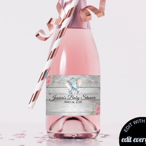 Elephant Baby Shower Mini Champagne Labels Baby Shower Favor Mini Champagne Labels Baby Shower Champagne Labels Champagne Bottle Labels