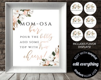 Rose Gold Baby Shower Mom-osa Bar Sign Floral Magnolia Shower Mimosa Bar Sign Printable Baby Shower Mom-osa Sign Baby Shower Mimosa Bar Sign