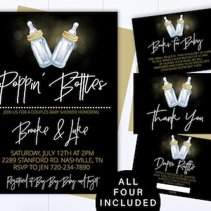 Poppin Bottles Baby Shower Invitation Template Poppin' Bottles Coed Baby Shower Invitation Black And Gold Baby Shower Invite Poppin' Bottles image 1