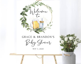 A Baby Is Brewing Baby Shower Welcome Sign Gold Baby Shower Welcome Sign Greenery Baby Is Brewing Baby Shower Welcome Sign Beer And Bottle