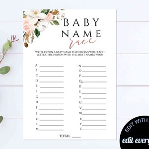 Rose Gold Baby Name Race Baby Shower Game Magnolia Baby Shower Name Race Activity Floral Name Race Baby Shower Game Baby Name Race Game