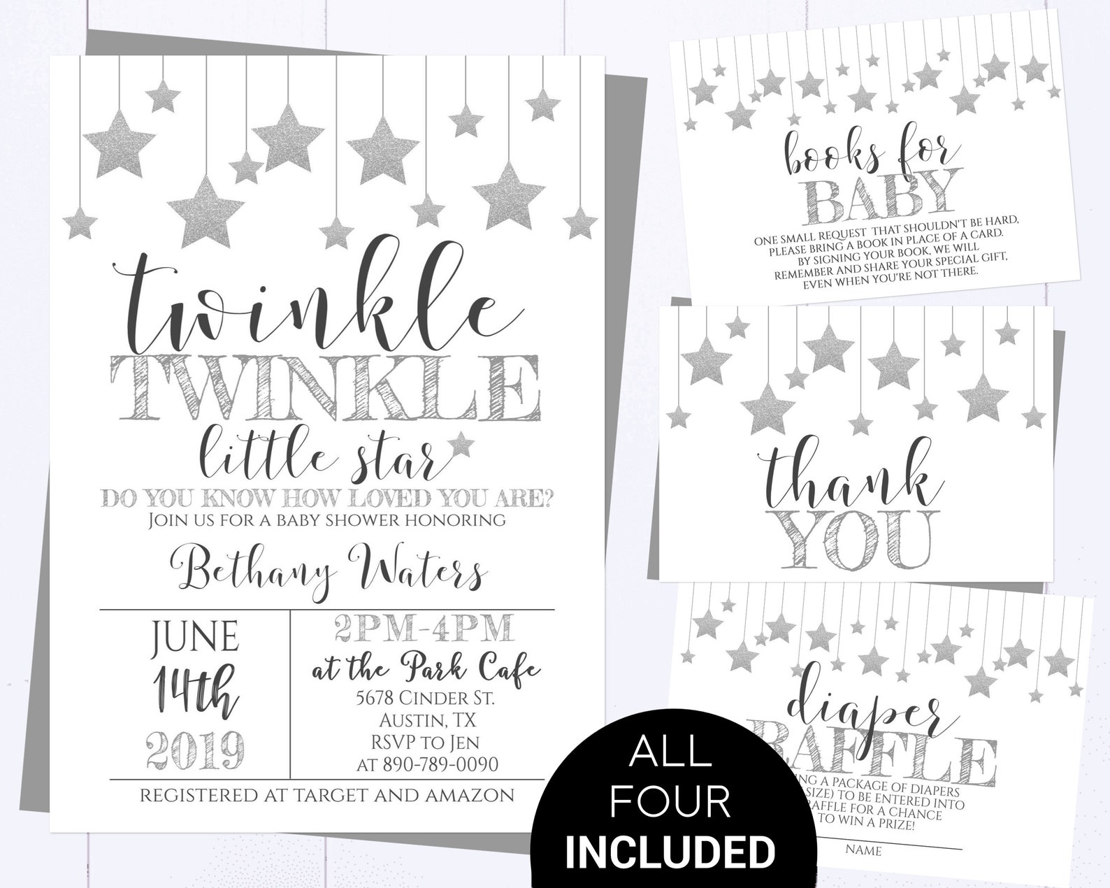 Twinkle Twinkle Little Star Baby Shower Invitation Silver Etsy