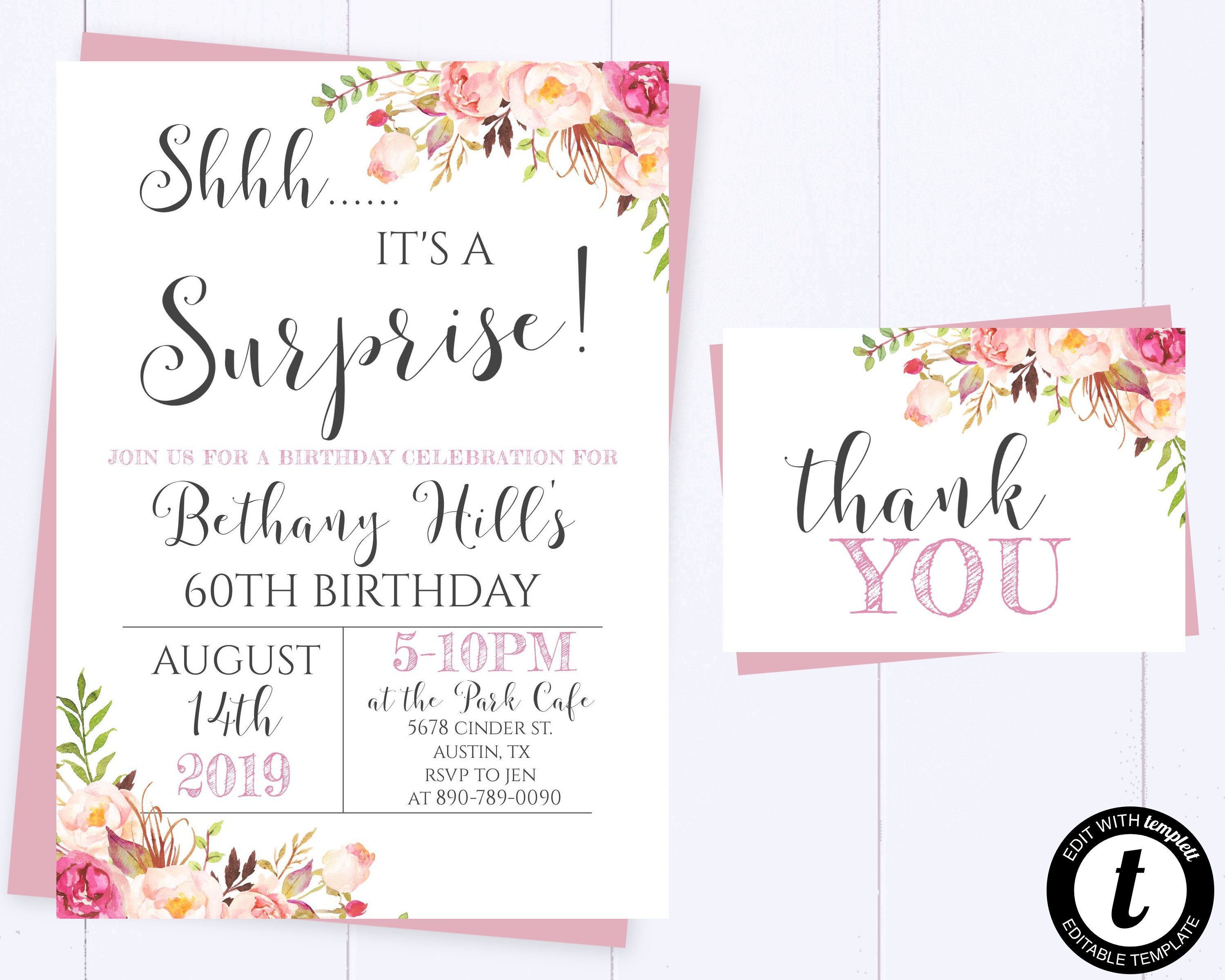 Surprise Birthday Party Invitation Floral 60th Birthday - Etsy