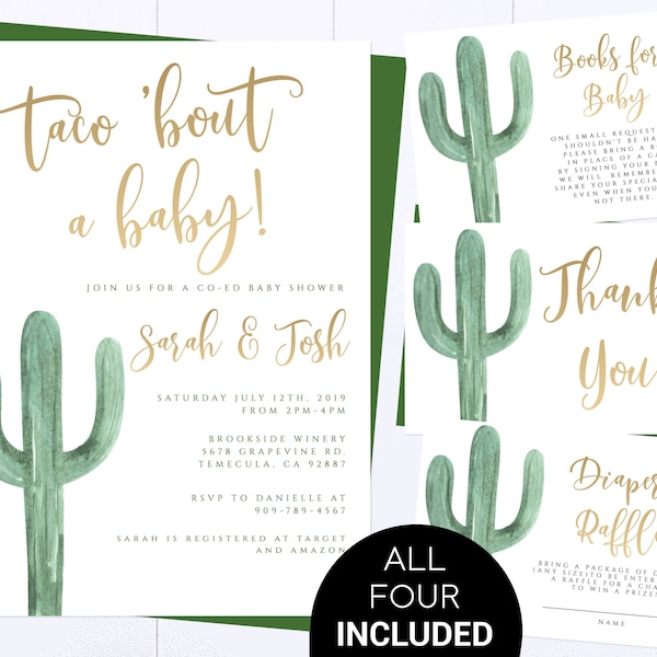 Taco Bout A Baby Co-Ed Shower Invitation Fiesta Baby Shower Invite Green Cactus Co-Ed Invite Cinco De Mayo Fiesta Baby Shower Southwestern