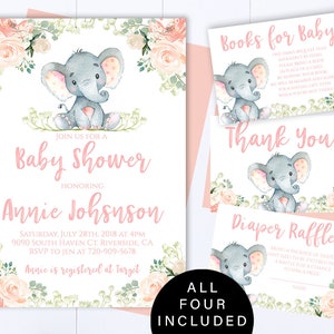 Floral Elephant Baby Shower Invite Floral Baby Girl Shower Invitations Elephant Girl Baby Shower Floral Elephant Invite Boho Elephant Invite